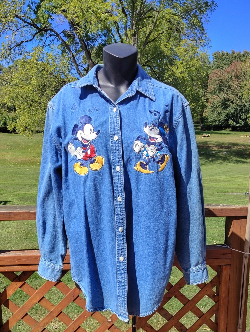 The Disney Store Vintage Denim Button Up Shirt with Mickey & Minnie Size Medium